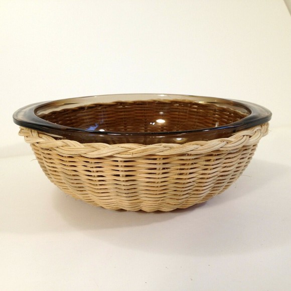 Vintage PYREX #023N Amber Glass 1.5Qt Casserole Dish w/ Handles & Serving Basket - Picture 1 of 12